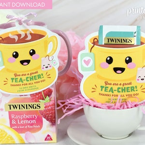 Etichetta stampabile personalizzata per tazza di tè e porta bustina di tè con apprezzamento per l'insegnante / Regalo di fine trimestre / Regalo per l'insegnante / Etichetta di ringraziamento per l'insegnante