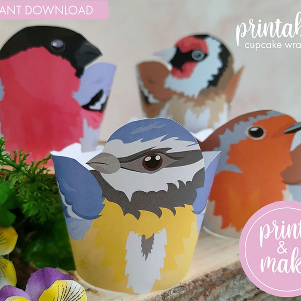 Printable Bird Cupcake Wrappers | Digital Download | Bird Lover Birthday Party Decor | Bird Cupcake Wraps | PDF | Bird Cake Decoration