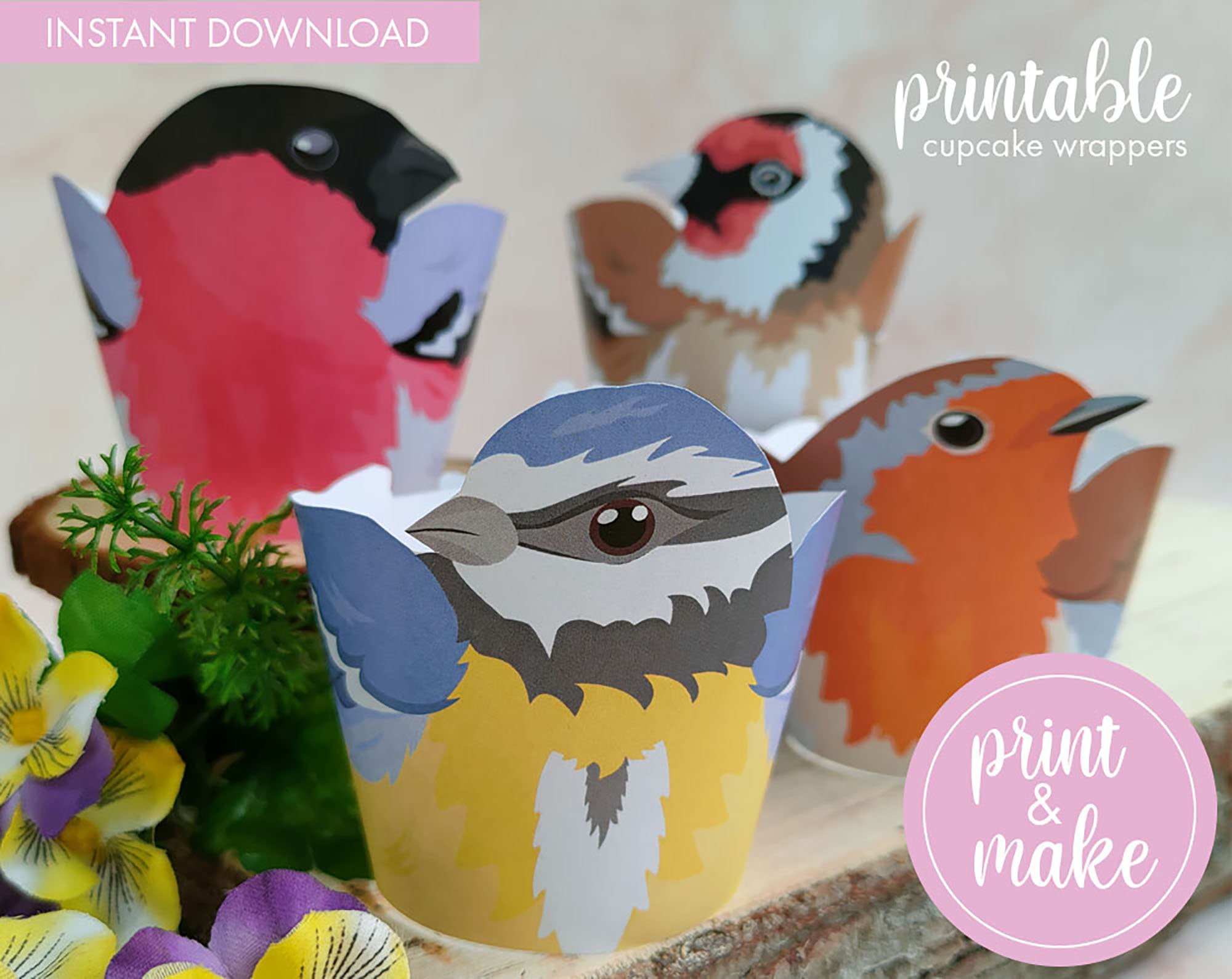 Printable Bird Cupcake Wrappers Digital Download Bird - Etsy