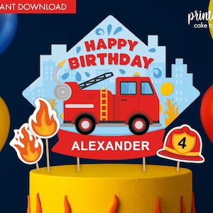 Printable Fire Truck Cake Topper | Firefighter Party Cake Decoration | Instant download  | Fire Engine Birthday Party Decor