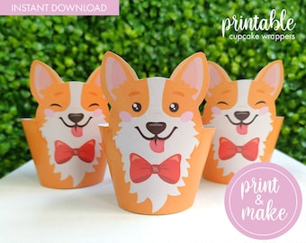 Dog Cupcake Wrappers | Printable Corgi Dog Character Cupcake Wrappers | Digital Download | Corgi Cupcake Wrappers | PDF Template