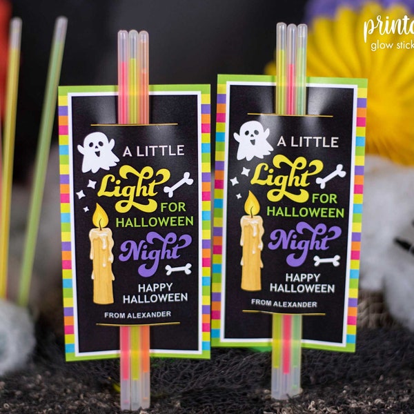 Printable Halloween Gift for Kids | Non-candy Halloween Gift for Kids | Glow Stick Holder | Class Mates Gift for Children | Classroom Favor
