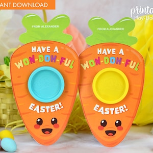 Easter Play Dough Gift Card | Printable Class Easter Gifts | Non-candy Gift | Small Gift | Carrot Shape | Easter Classroom Favor | For Kids