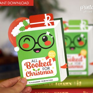 Suporte para cartão de presente de Natal para impressão | Porta-cartões de presente de livro | Presente do professor | Presente de livro de Natal | Porta-cartão-presente de livro fofo para crianças