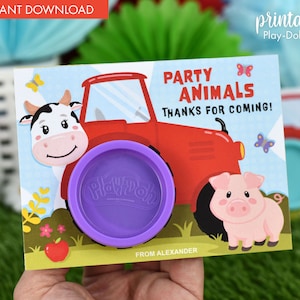 Tarjeta de regalo de plastilina para fiesta de cumpleaños de granja imprimible / Relleno para bolsa de fiesta sin dulces / Recuerdo de fiesta de animales de granja / Soporte para plastilina