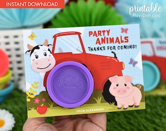 Farm Birthday Party Favor Card: Play-Doh Gift (Digital Download)