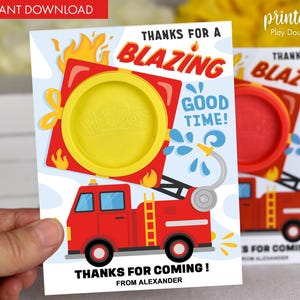 Bomboniera per biglietti regalo stampabili con pasta modellabile per feste di compleanno a forma di camion dei pompieri / Riempitrice per sacchetti per feste non di caramelle / Bomboniera per feste con camion dei pompieri