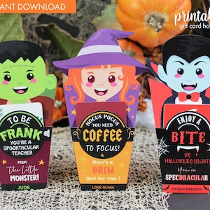 Suporte para cartão presente de Halloween | Suporte para cartão de presente de café de Halloween para impressão | Presente do professor | Presente do funcionário | Capa para cartão presente de Halloween