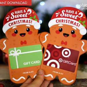 Porte-cartes cadeau de Noël imprimable | Porte-cartes cadeau de Noël en pain d'épice | Cadeau de Noël pour professeur | Cadeau d'employé | Cadeau collègue