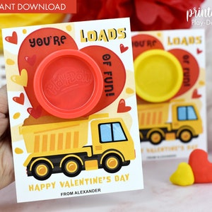 Play-Doh Valentines Gift Card | Printable Class Valentine Day Gifts | Non-candy Gift | Small Gift | Construction Truck | Classroom Favor