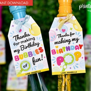 Printable Birthday Party Favor Bubbles Tag | Personalized Tag for ...