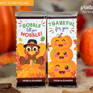 Thanksgiving Party Favor | Printable Candy Bar Wrapper | Turkey and Pumpkin Thanksgiving Chocolate Bar Wrappers | Instant Download | PDF