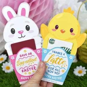 Printable Ostergeschenk Kartenhalter Bunny and Chick Design | Osterkaffee Geschenkkartenhalter | Lehrer Geschenk | Mitarbeiter Geschenk | Co Worker Geschenk