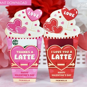 Portatarjetas de café para San Valentín / Portatarjetas de café para San Valentín imprimible / Regalo para maestros / Regalo para empleados / Funda para tarjetas de regalo / Rojo y rosa