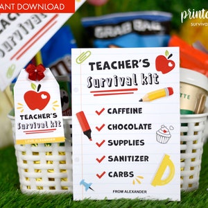 Printable Teacher Survival Kit | Teacher Appreciation Week Present | Survival Kit Tag Flag and Label | Back to School Gift White