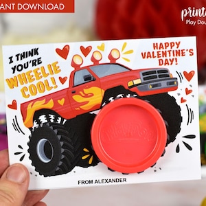 Carte-cadeau de la Saint-Valentin en pâte à modeler | Cadeaux imprimables pour la Saint-Valentin | Cadeau autre qu'un bonbon | Petit cadeau | Cadeau pour classe Monster Truck Design