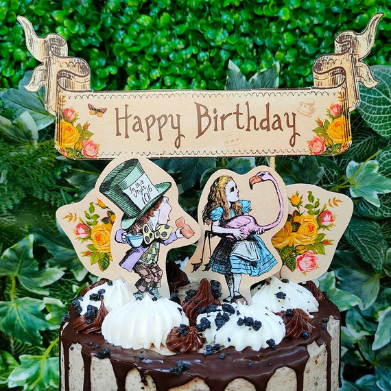 Happy Birthday Alice in Wonderland Cake Topper - Alice-in