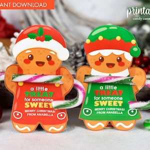 Printable Christmas Candy Cane Holder | Classroom Gift | Christmas Favor | Printable Candy Cane Tag | Student Class Gift Gingerbread