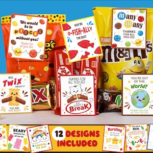Etichette regalo di ringraziamento stampabili Candy Grams / Settimana di apprezzamento degli insegnanti / Etichette regalo di apprezzamento dei dipendenti / Cioccolato Grazie