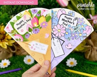 Printable Mother's Day Flower Bouquet Coloring Card (Digital Download)
