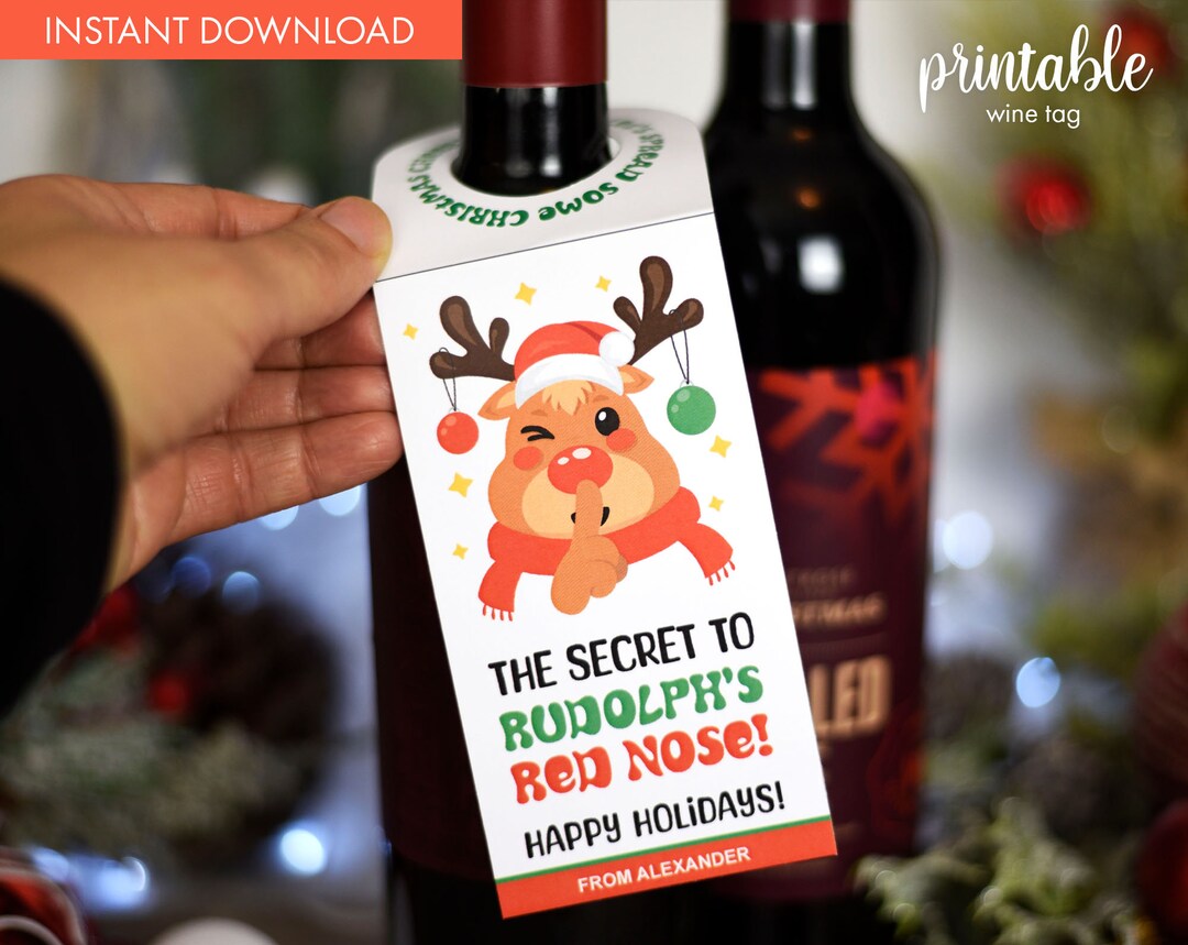 Printable Christmas Funny Wine Tag | Novelty Gift | Teacher Gift | Co ...