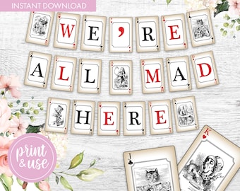 Mad Hatters Tea Party Classic Bunting | We're All Mad Here | Alice in Wonderland Decor | Banner Decoration | Mad Hatter Bunting | PDFs