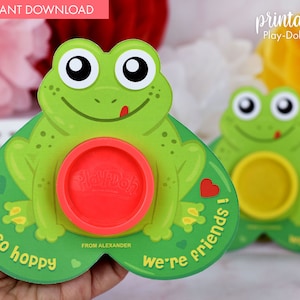 Carte-cadeau de la Saint-Valentin en pâte à modeler | Cadeau imprimable pour camarades de classe | Cadeau autre qu'un bonbon | Petit cadeau grenouille en pâte à modeler pour classe