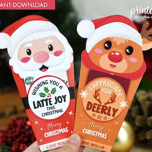 Porte-cartes cadeau de Noël | Porte-cartes cadeau imprimable Café de Noël | Cadeau pour professeur | Cadeau d'employé | Étui pour carte cadeau Rudolf Santa