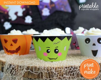 Halloween Character Cupcake Wrappers: Printable Party Decorations (PDF Template)