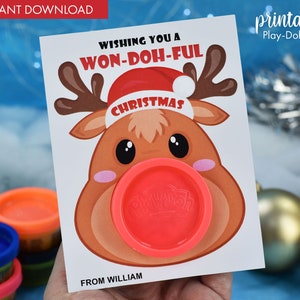 Knet-Weihnachtsgeschenk-Karte | Printable Class Weihnachtsgeschenke | Nicht-Süßigkeiten Geschenk Kleines Geschenk Reindeer DIY Knete Mini Geschenk Klassenzimmer Gunst