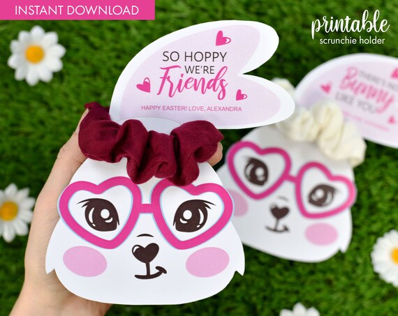 Printable Easter Bunny Scrunchie Holder: Kids Classroom Gift (PDF)