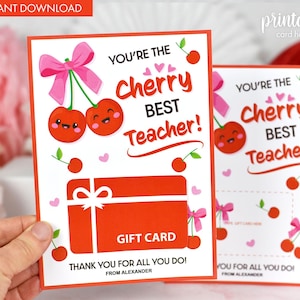 Porta-cartão-presente de agradecimento ao professor para impressão | Cartão de agradecimento personalizado ao professor | Cartão da semana de agradecimento ao professor para impressão | Cerejas