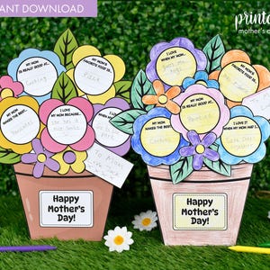 Manualidad de flores imprimible para el Día de la Madre para niños / Tarjeta de flores para colorear para mamá / Descarga instantánea / Ramo del Día de la Madre / Manualidad para el aula para mamá