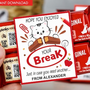 Printable Back To School Candy Bar Tag | Teacher Gift | Candy Gram | Back to School Teacher Favor Tag | Gift For Teacher | Break Cat Design
