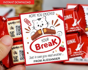 Afdrukbaar label voor back-to-school-snoepreep | Leraarcadeau | Candy Gram | Terug naar school bedanklabel leraar | Cadeau voor leraar | Break Cat Design