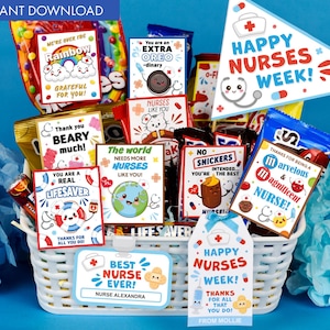 Etichette regalo stampabili Candy Grams per la settimana degli infermieri / Etichette per dolcetti di ringraziamento per gli infermieri / Etichette per caramelle / Bandiere / Etichette per cioccolatini