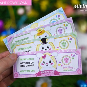 Printable Easter Coupons | Easter Bunny Bucks Play Money | Easter Activity | Easter Egg Filler | Non Candy Gift | Personalized Coupons
