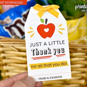 Printable Teacher Appreciation Gift Tags | Teacher Appreciation Week Gift Tags | Apple | Labels for Teacher Gift | Thanks