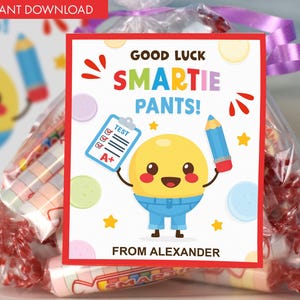 Printable Testing Day Snack Tag | smartie pants Tag | Motivational  Test Taking | Candy Tag | Classroom Treat | Good Luck Test Day Gift Tags