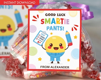 Printable Smartie Pants Test Day Gift Tag: Motivational Candy Card (PDF)