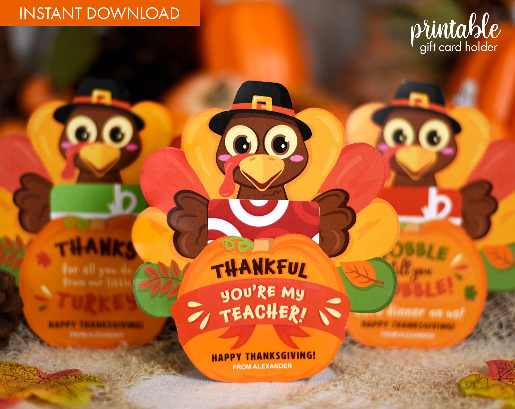 Thanksgiving Turkey Gift Card Holder: Printable Teacher/Employee Gift (PDF)