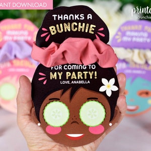 Printable Scrunchie Halter Spa Mitbringsel | Verwöhn-Party | Pyjama Party | Mädchen-Geburtstag-Gastgeschenk | Scrunchie Halter | 3 Hauttöne