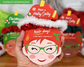 Printable Christmas Scrunchie Holder Favor Teacher Gift | Teacher Appreciation | Christmas Scrunchie Holder | Teacher Gift  | 3 Skin Tones