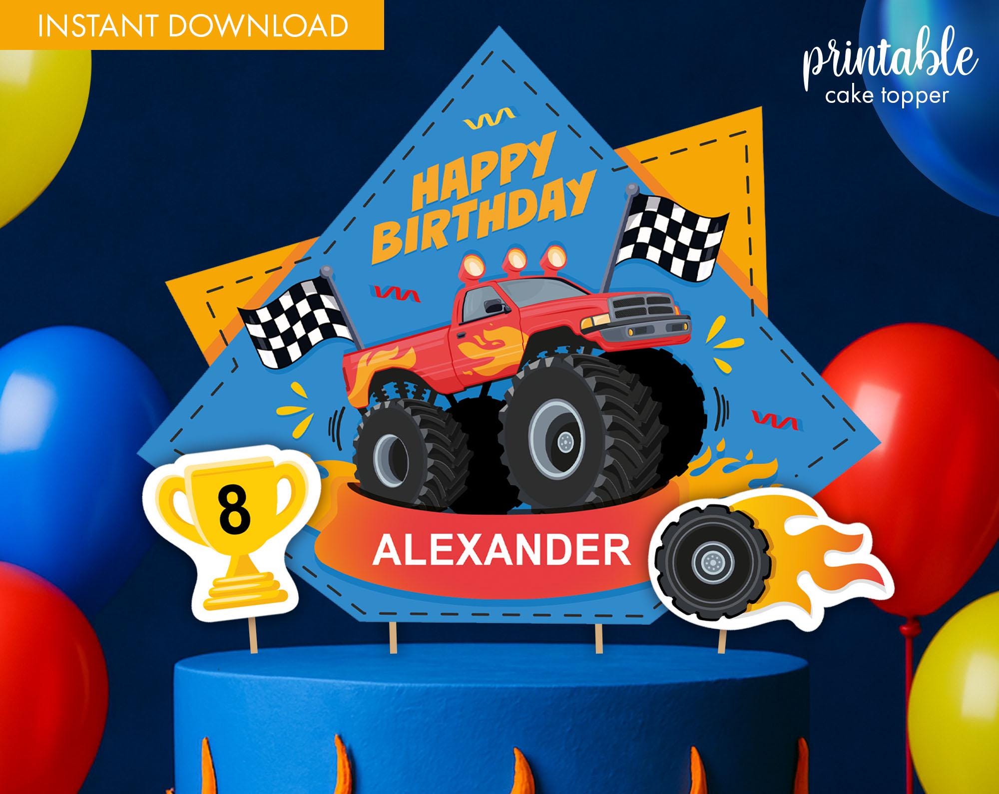 Printable Monster Truck Cake Topper | Monster Truck Party Cake Decoration | Instant download  | Monster Truck Birthday Party Decor
