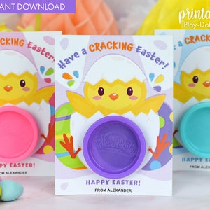 Play Dough Easter Gift Card | Printable Class Easter Gifts | Non-candy Gift | Small Gift | Cracking Easter Chick | Classroom Favor For Kids