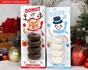 Donut Rudolf en sneeuwpop afdrukbare | Kerst afdrukbaar | Kersttraktatie in de klas | Kerstleraarcadeau | Minidonuts cadeau voor klasgenoten