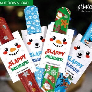 Etichetta per braccialetto Slap di Natale stampabile / Regalo di Natale per l'aula / Regalo non di caramelle / Porta-fascia Slap / Bomboniera per l'aula / Festività Slappy