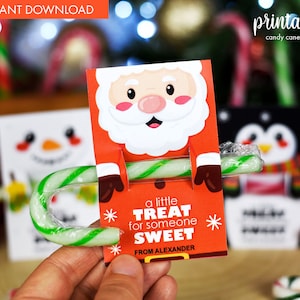 Süßer druckbarer Weihnachtszuckerstangenhalter | Klassenzimmer Geschenk | Weihnachtsgeschenk | Zuckerstangen Anhänger | Weihnachtsklasse Geschenk