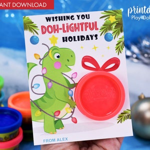 Knet-Weihnachtsgeschenk-Karte | Printable Class Weihnachtsgeschenke | Nicht-Süßigkeiten Geschenk Kleines Geschenk Dinosaurier DIY Knete Mini Geschenk Klassenzimmer Gunst