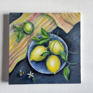 Still life with lemons. Painting on canvas. Fine art. Original artwork.